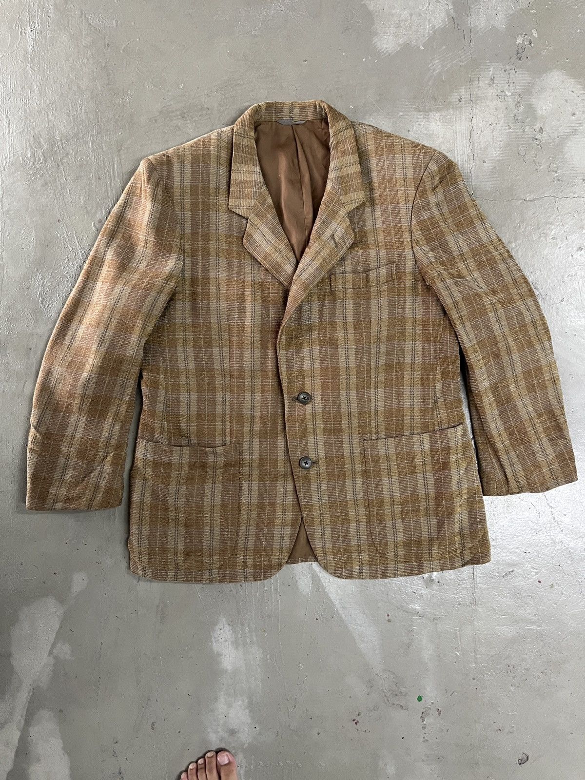 Balenciaga Vintage Balenciaga Houndstooth Linen Wool Blend Blazer Size 42L - 6 Thumbnail