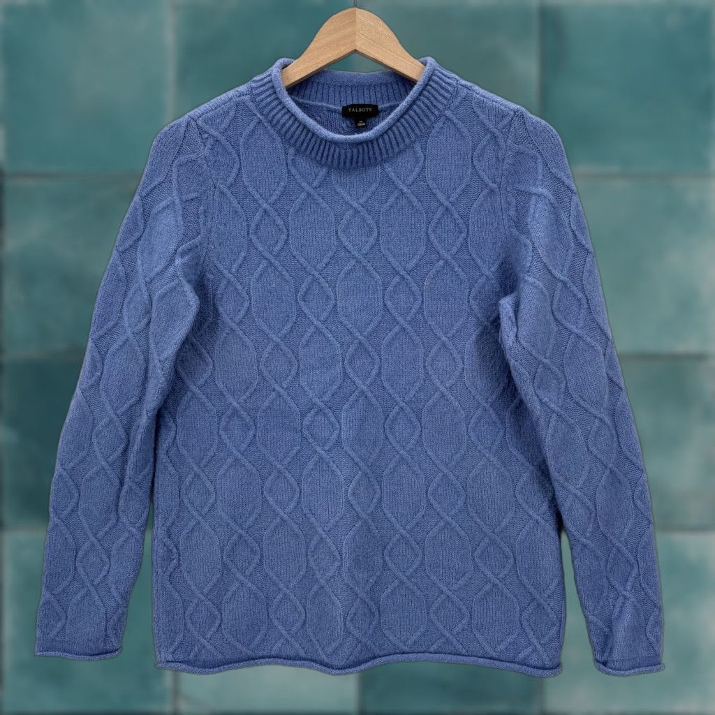 Talbots VINTAGE Talbots Sweater Womens Medium Blue Cable Knit Crew Neck Pullover Alpaca Blend Size M / US 6-8 / IT 42-44 - 1 Thumbnail