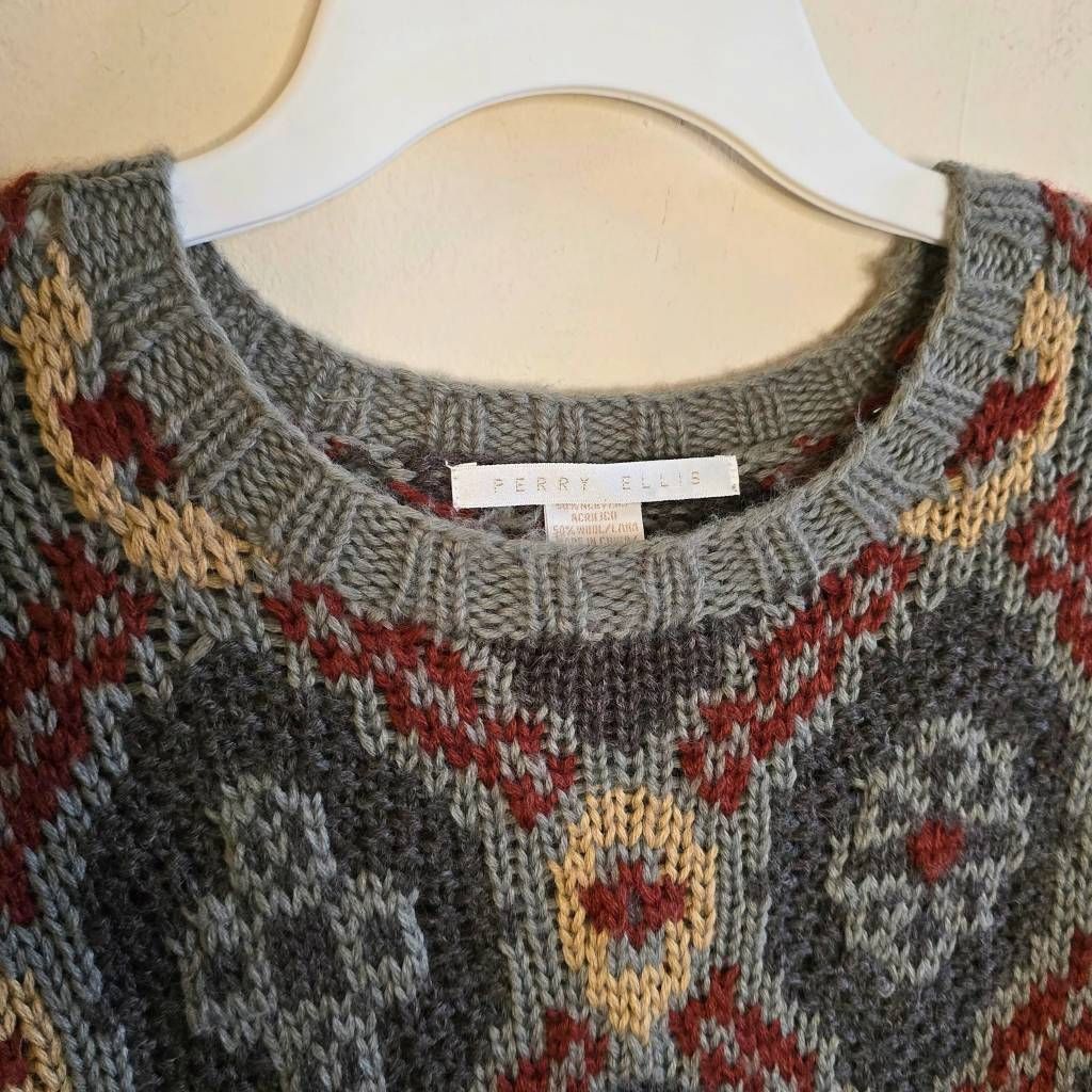 Perry Ellis Vintage Perry Ellis Sweater Men’s L 90s Wool Blend Grunge Re Size US L / EU 52-54 / 3 - 5 Thumbnail