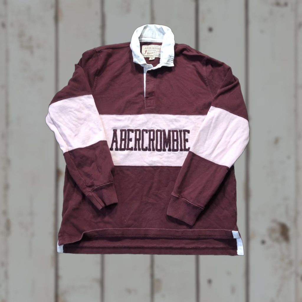 Abercrombie & Fitch VINTAGE Abercrombie Shirt Mens XL Burgundy Pink Rugby Stripe Long Sleeve Logo Collar Size US XL / EU 56 / 4 - 1 Thumbnail