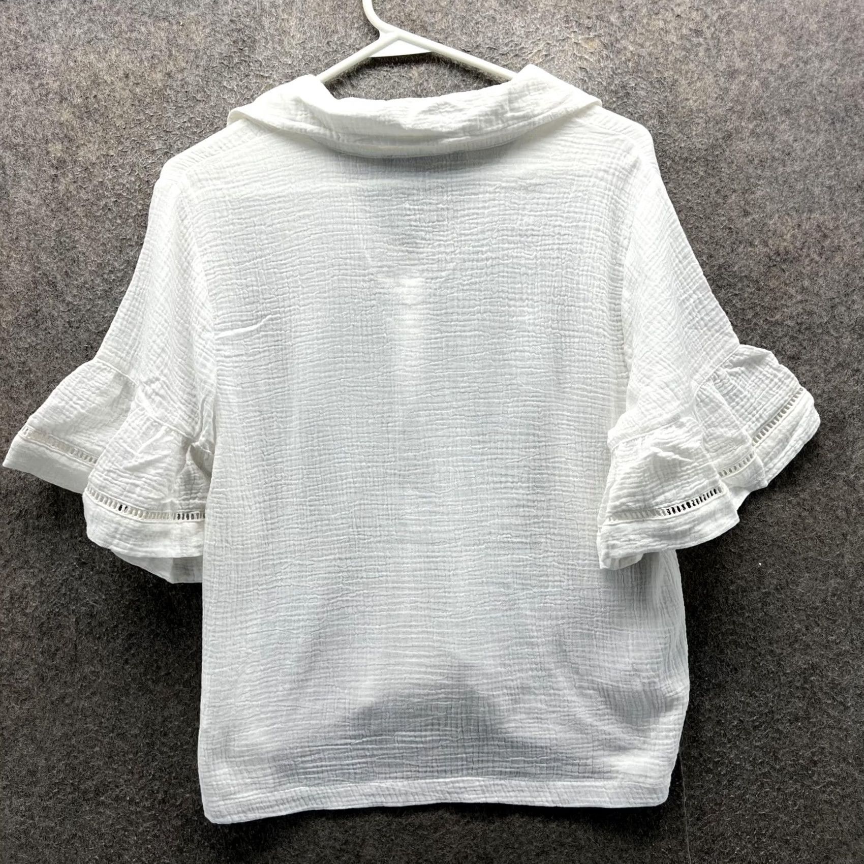Tommy Hilfiger Tommy Hilfiger Blouse Womens Small White Collared Flutter Sleeve Ruffle Top Size S / US 4 / IT 40 - 7 Thumbnail