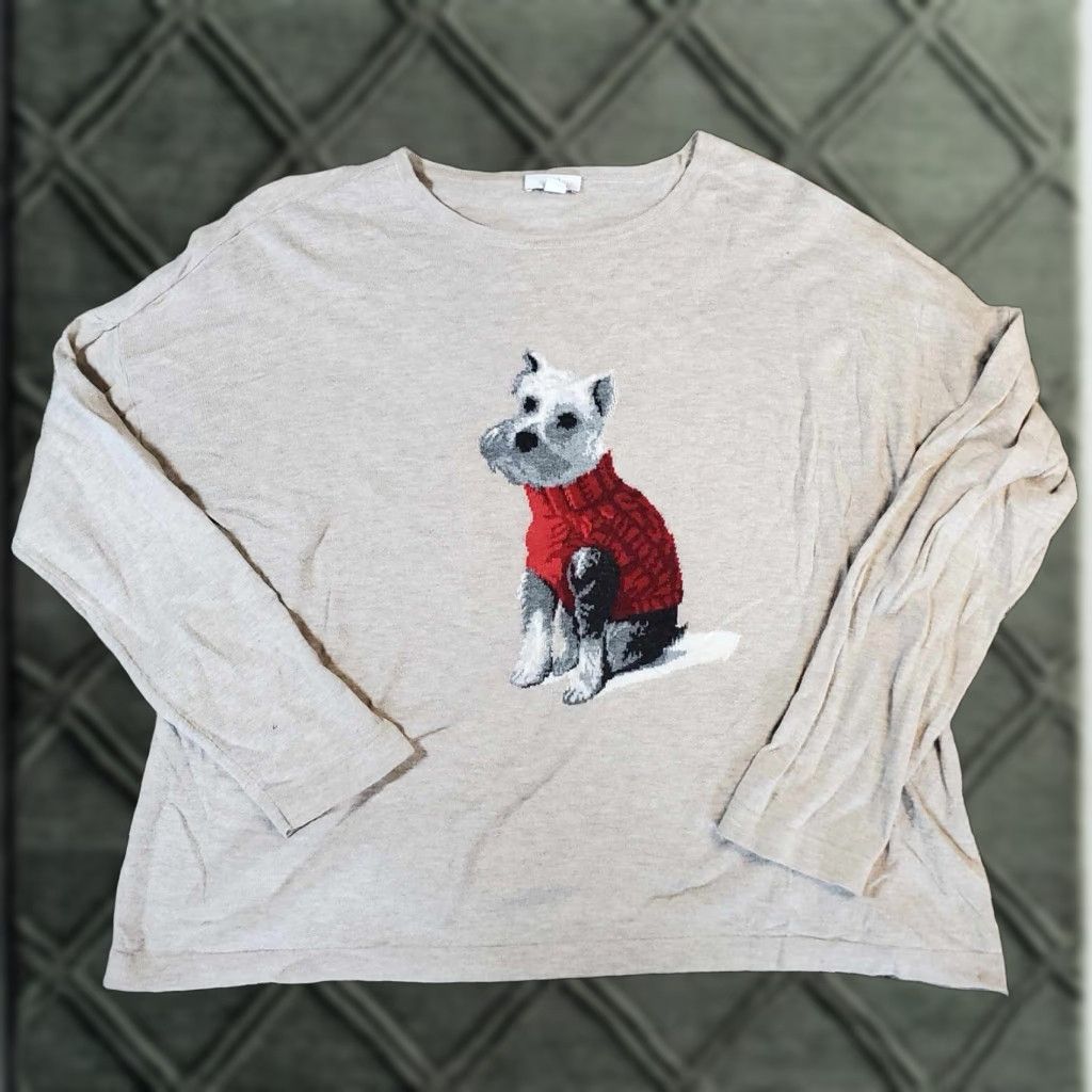 J. Jill J. Jill Woman's Dog Pullover Knit Sweater Tan Large Long Sleeve Crew Neck Size L / US 10 / IT 46 - 1 Thumbnail