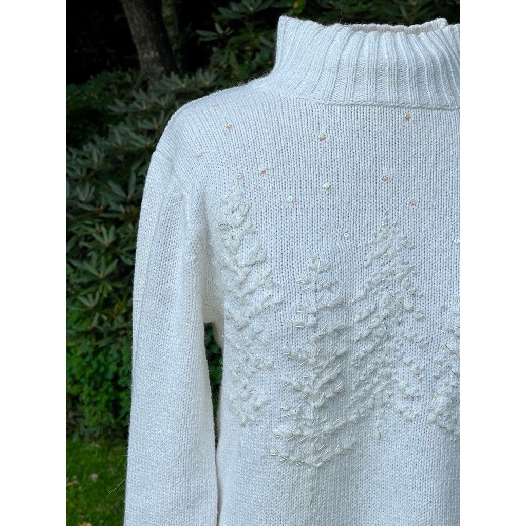 Coldwater Creek Womens XS Winter White Christmas Tree Sweater Holiday Party Size XS / US 0-2 / IT 36-38 - 2 Thumbnail