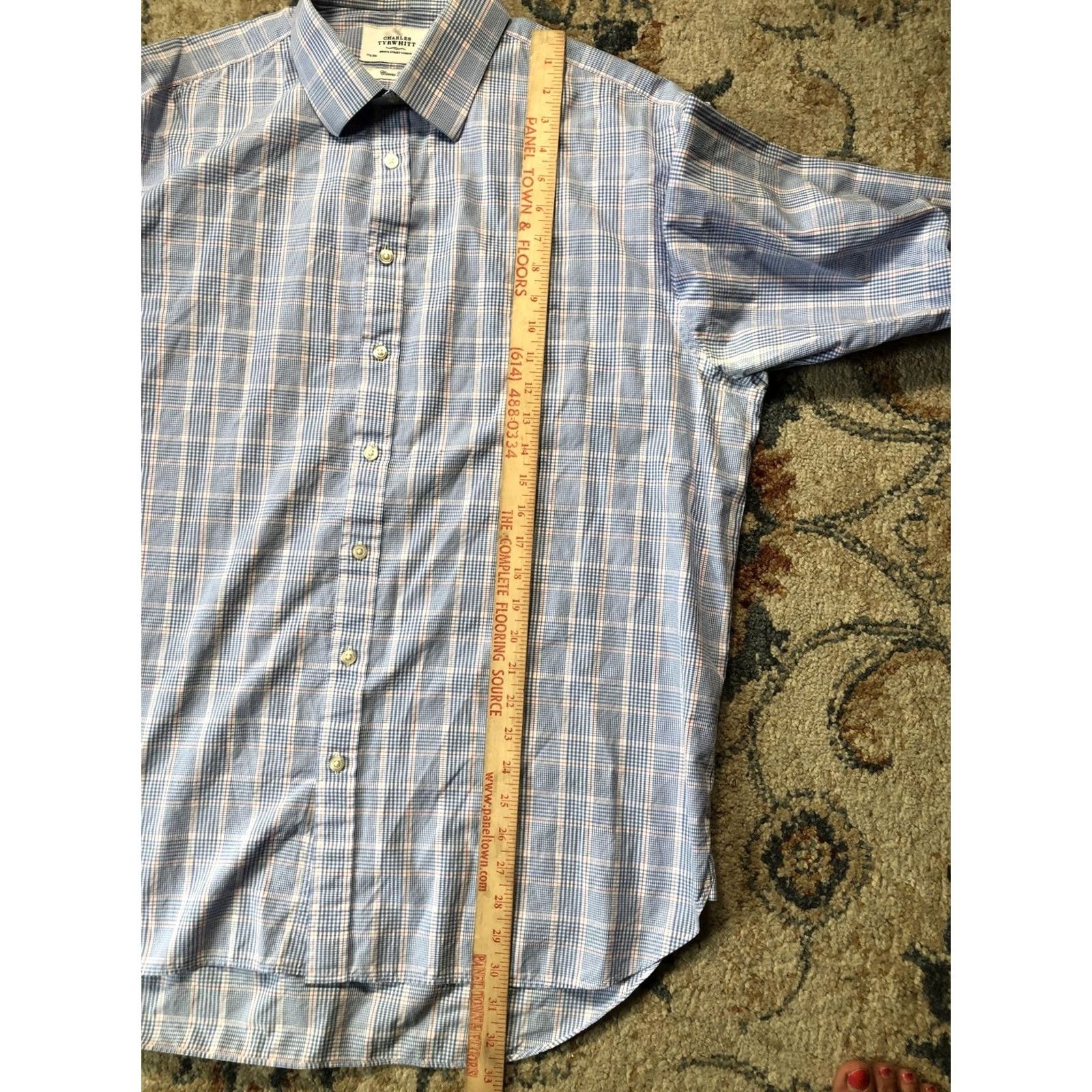 Charles Tyrwhitt Charles Tyrwhitt Dress Shirt Mens 17.5 34/35 Blue Check Classic Fit Cotton Size 48R - 6 Thumbnail