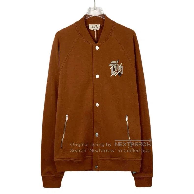 Hermes Hermes Orange Logo Cotton Baseball Jacket. Size US M / EU 48-50 / 2 - 1 Thumbnail