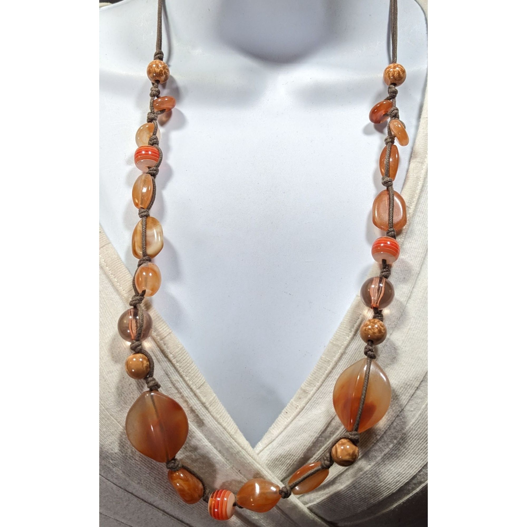 Other Vintage Retro Orange And Brown Acrylic And Glass Necklace Size ONE SIZE - 4 Thumbnail