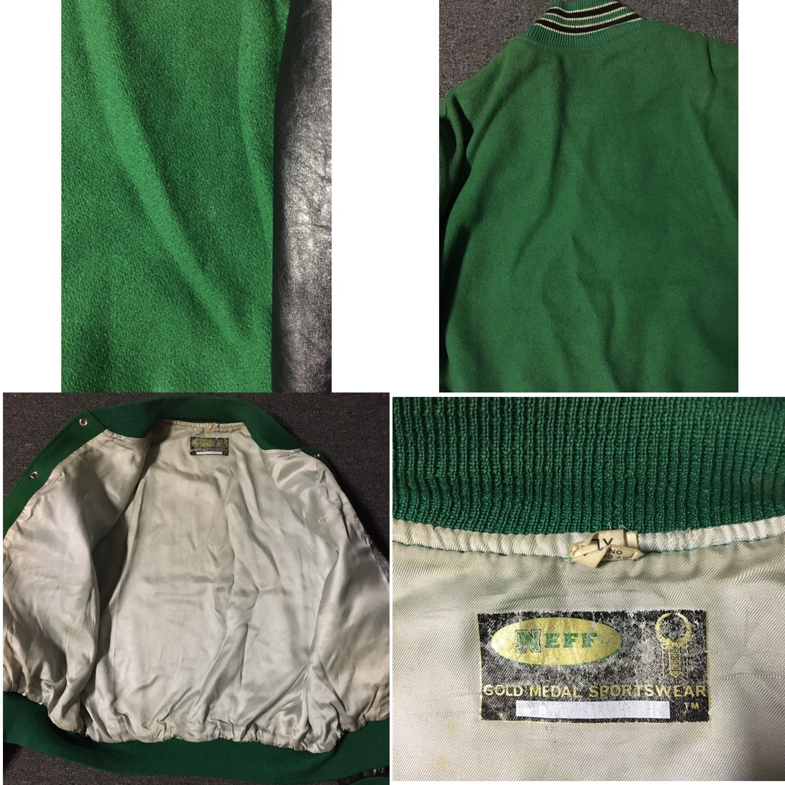 Vintage VINTAGE Neff Varsity Club Jacket XL Green Wool Striped Bomber Men's 70s 80s School Track Football Grunge Cal State USA Size US XL / EU 56 / 4 - 8 Thumbnail