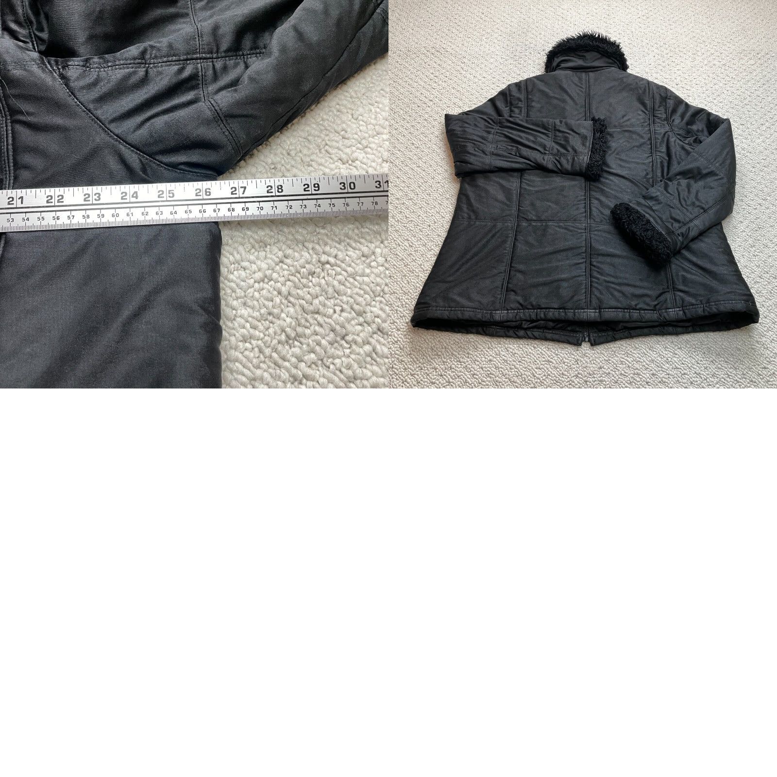 Vintage Lane Bryant Jacket Women's Full Zip Coat Faux Fur Trim Pockets Black Solid 18/20 Plus Regular Size Size XXL / US 16-18 / IT 52-54 - 8 Thumbnail
