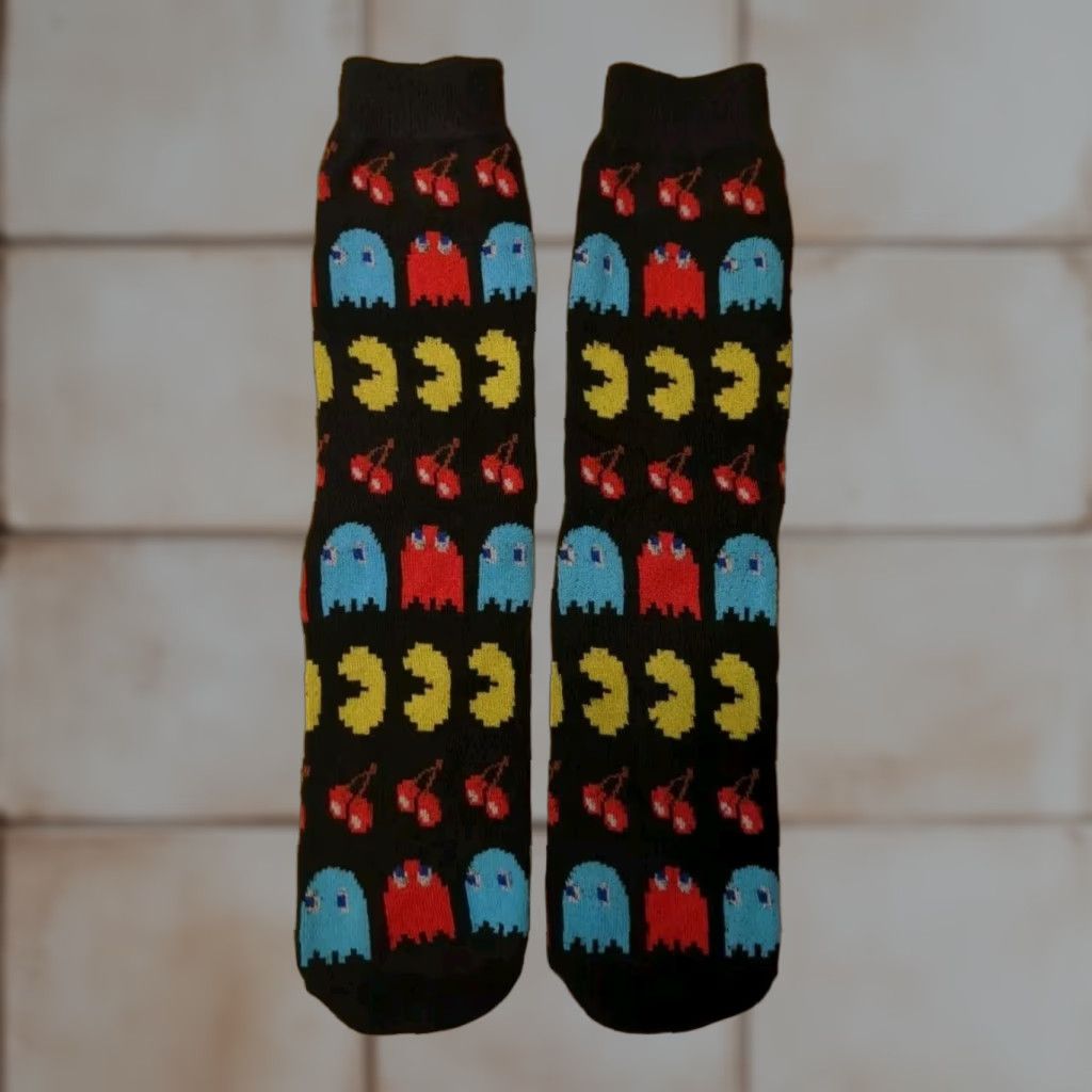 Vintage VINTAGE Pac Man Socks Black Toe Box Cotton Blend One Size Pac-Man Novelty Socks Men Size ONE SIZE - 1 Preview