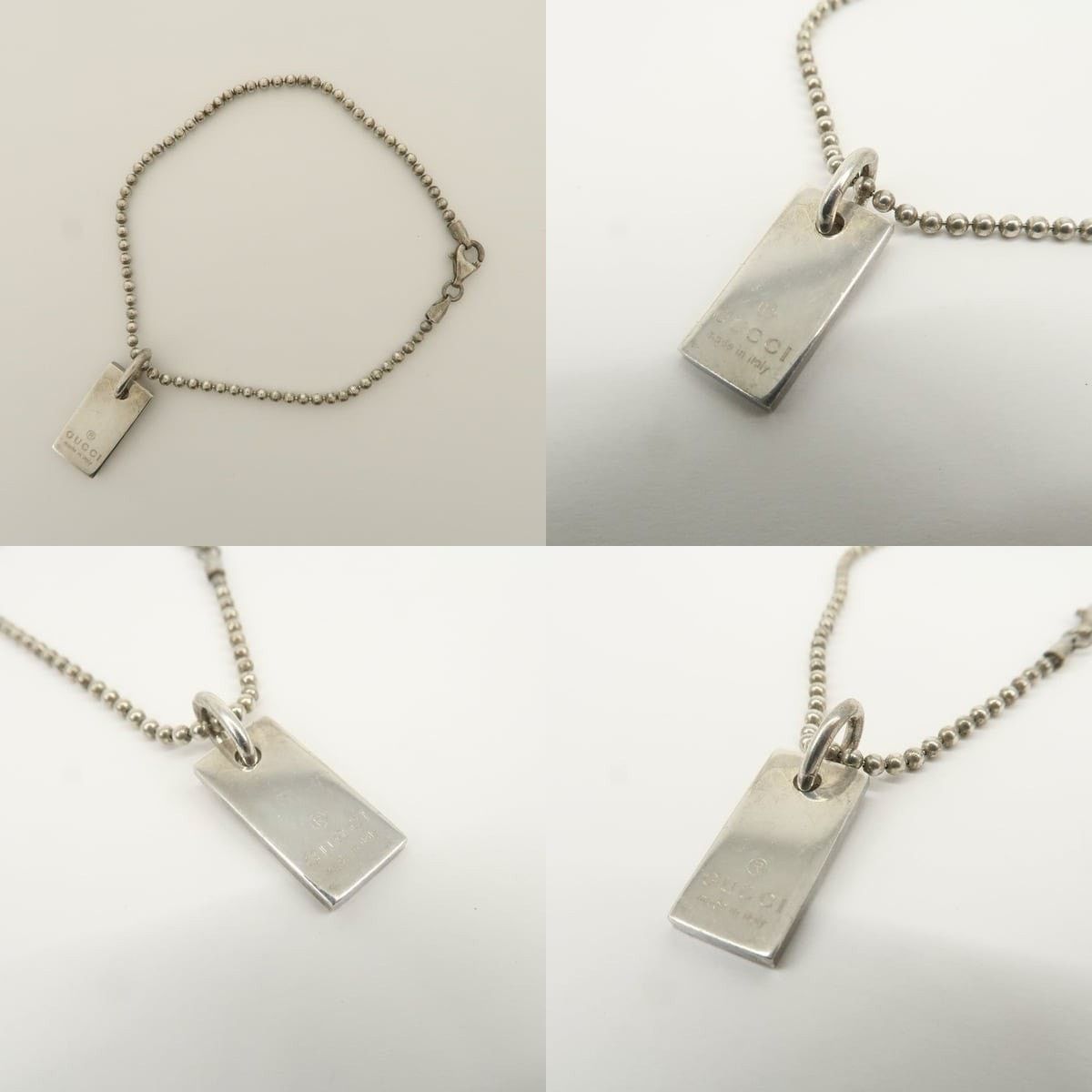 Gucci Gucci Ball Chain Rectangle Charm Sterling Silver Bracelet Size ONE SIZE - 3 Thumbnail