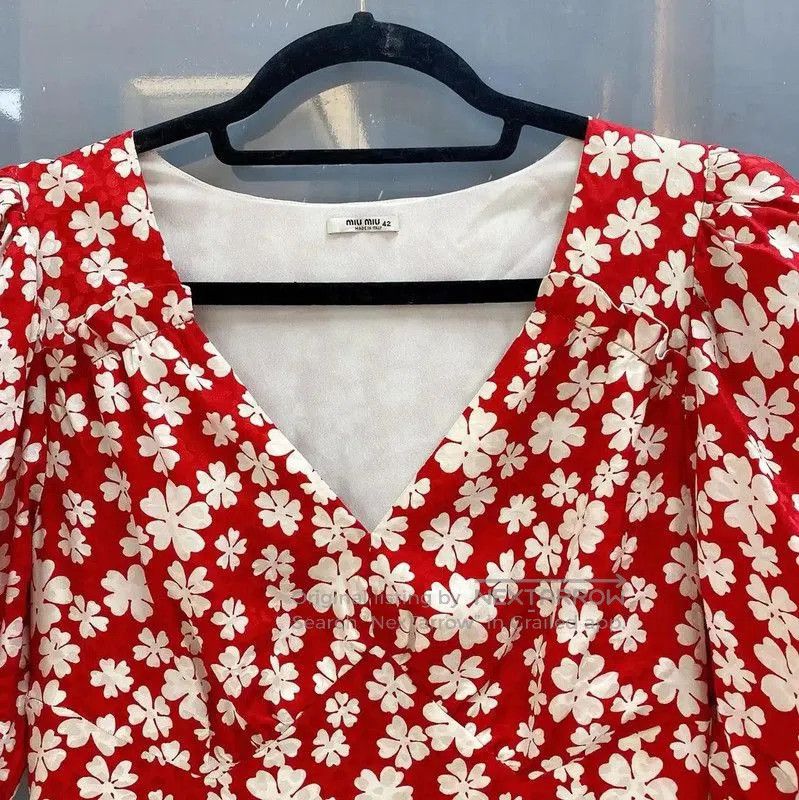 Miu Miu Miu Miu Red Silk Floral Maxi Dress . Size L / US 10 / IT 46 - 5 Thumbnail