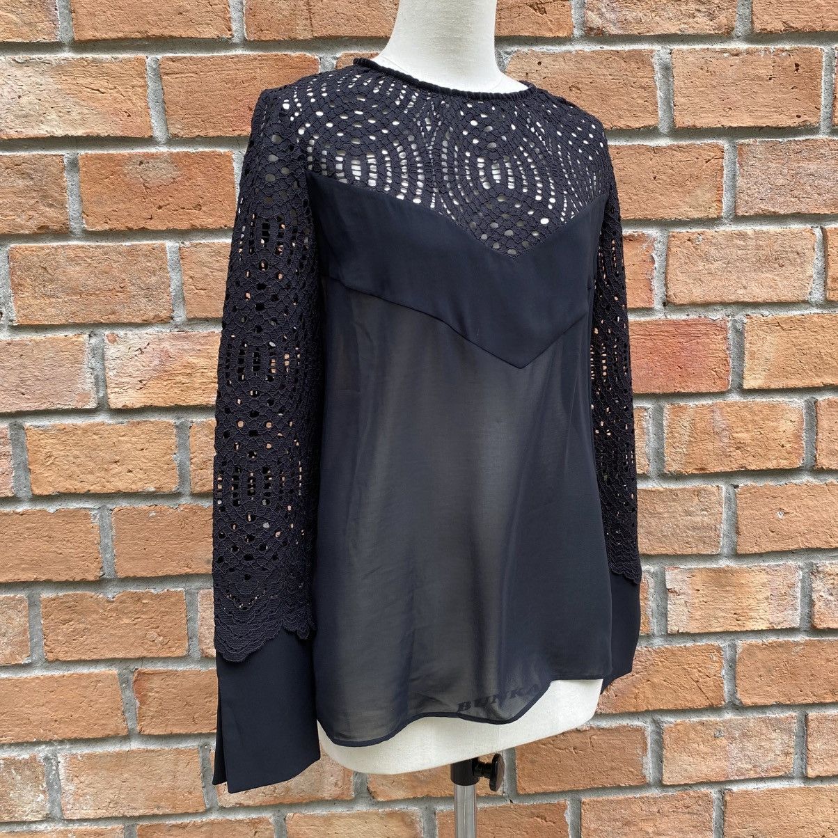 Just Cavalli Just Cavalli Black Chiffon Blouse with Knit Sleeves Size M / US 6-8 / IT 42-44 - 1 Thumbnail
