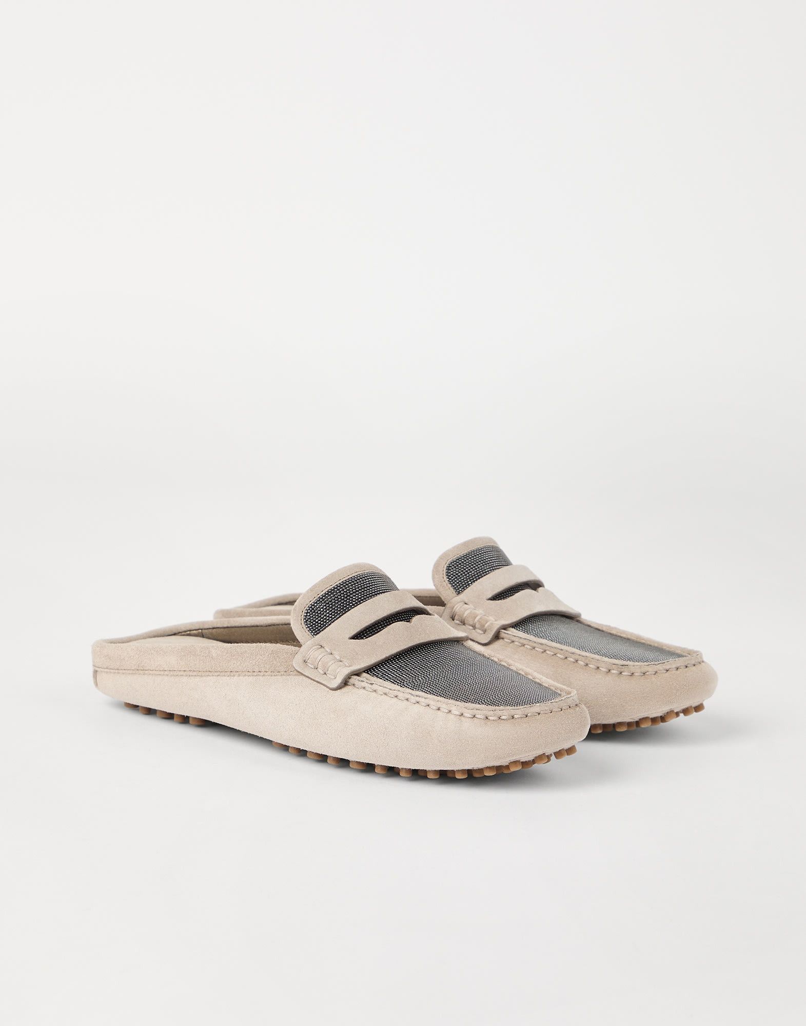 Brunello Cucinelli o1la1rc1a0326 Precious Driving Mules in Suede in Beige Size US 11 / IT 41 - 5 Thumbnail