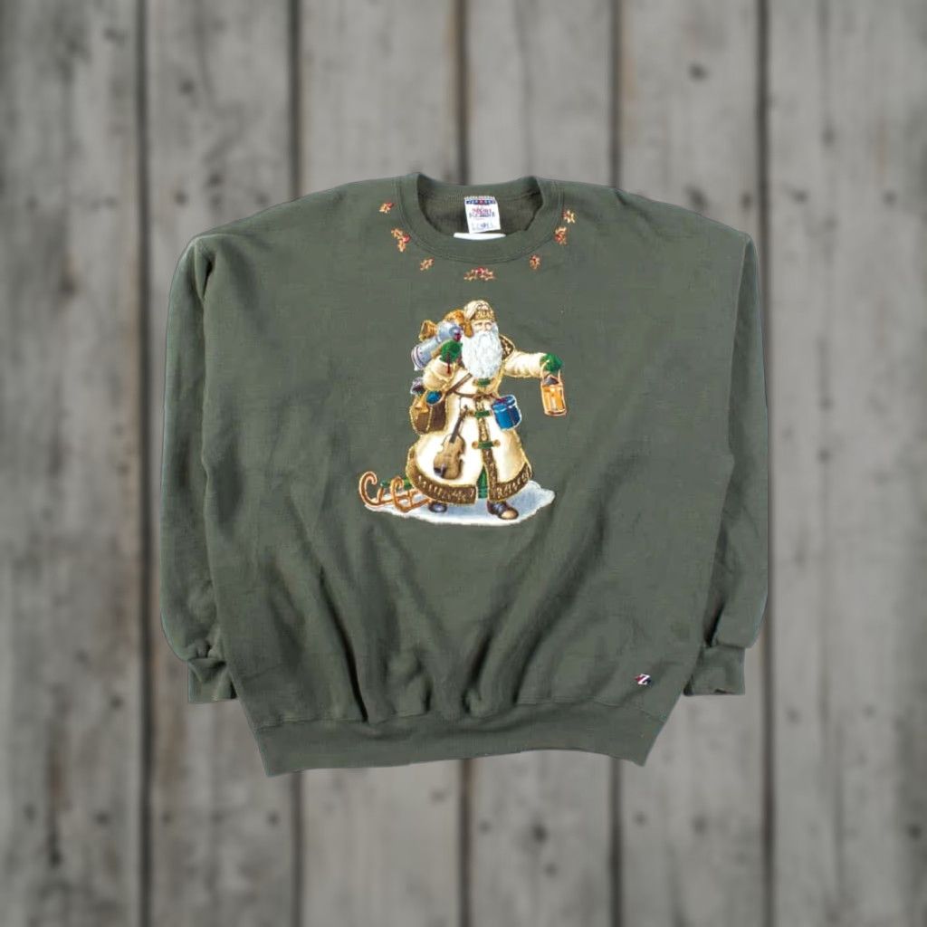 Jerzees VINTAGE Jerzees Green Ugly Christmas Sweatshirt 2X Adult Mens Womens Santa Christmas Sweatshirt Hoodie Size XXL / US 16-18 / IT 52-54 - 1 Thumbnail