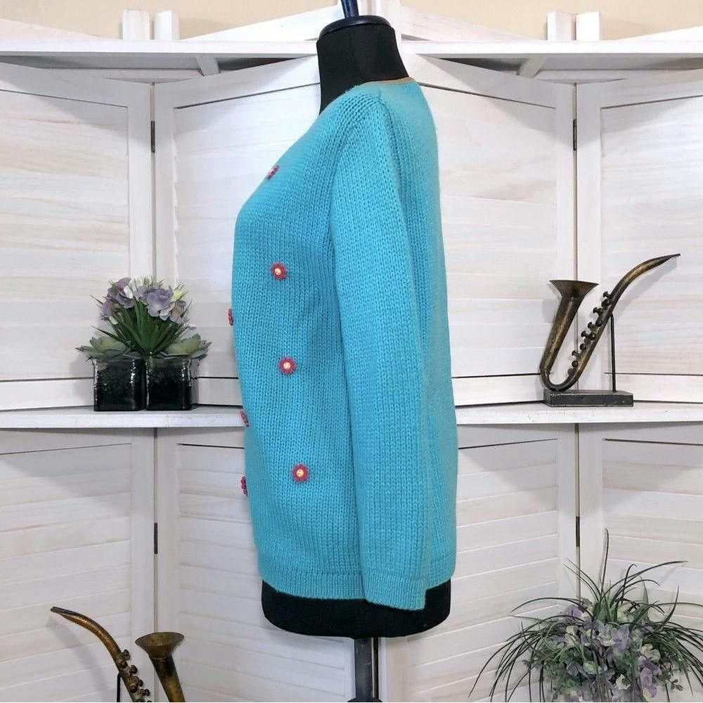 Vintage Vtge 80s pink daisies buttons teal blue granny cardigan M Size M / US 6-8 / IT 42-44 - 6 Thumbnail