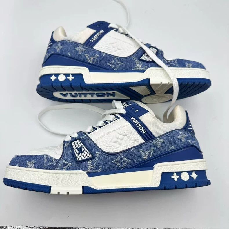 Louis Vuitton lv trainer blue denim sneakers-2508 Size US 10 / EU 43 - 2 Thumbnail