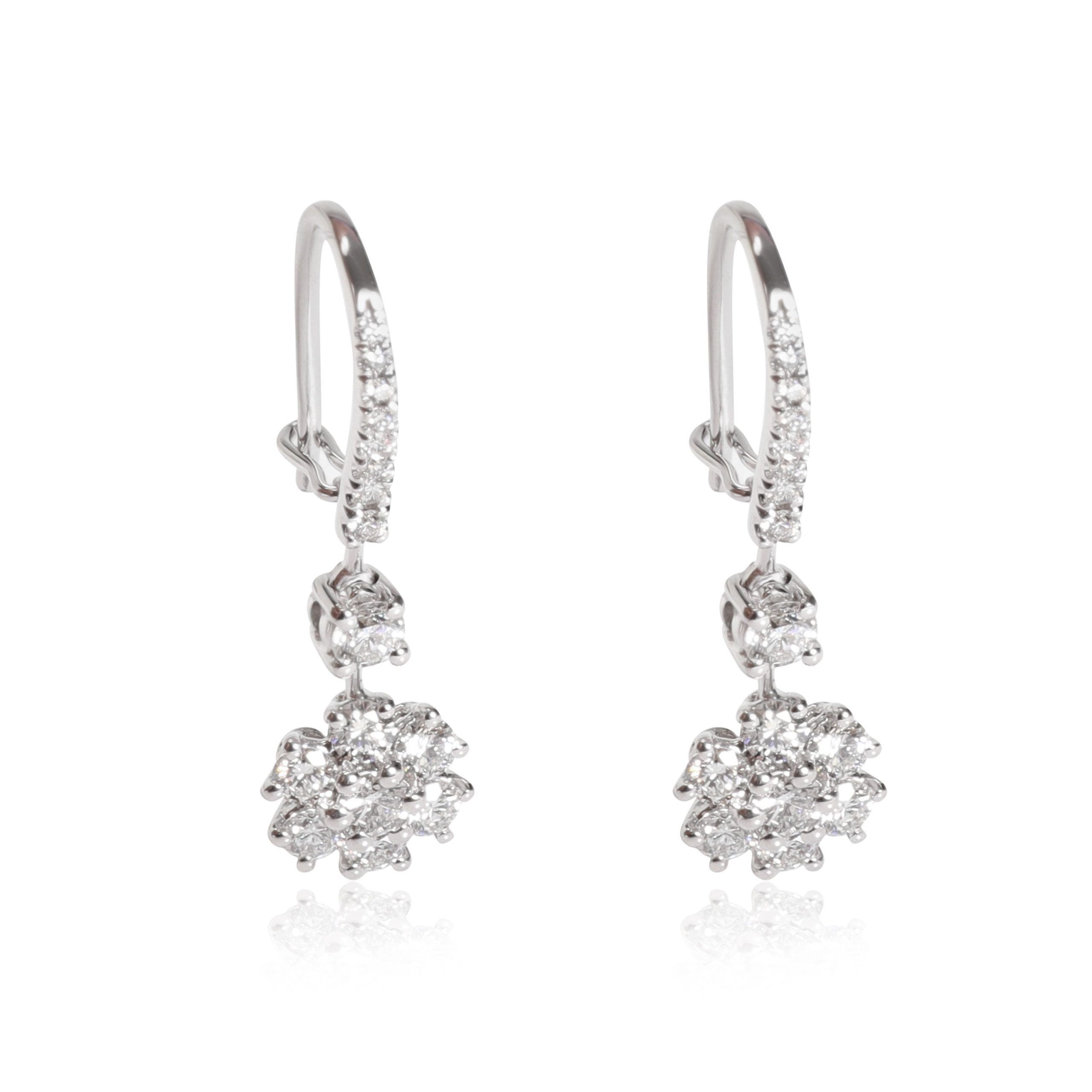 image of Graff Flower Drop Diamond Earrings In 18K White Gold 1.25 Ctw, Women's