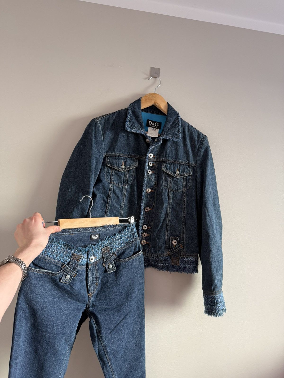 Dolce & Gabbana Vintage D&G Denim Set Tweed Trim Jacket Jeans Size M / US 6-8 / IT 42-44 - 6 Thumbnail