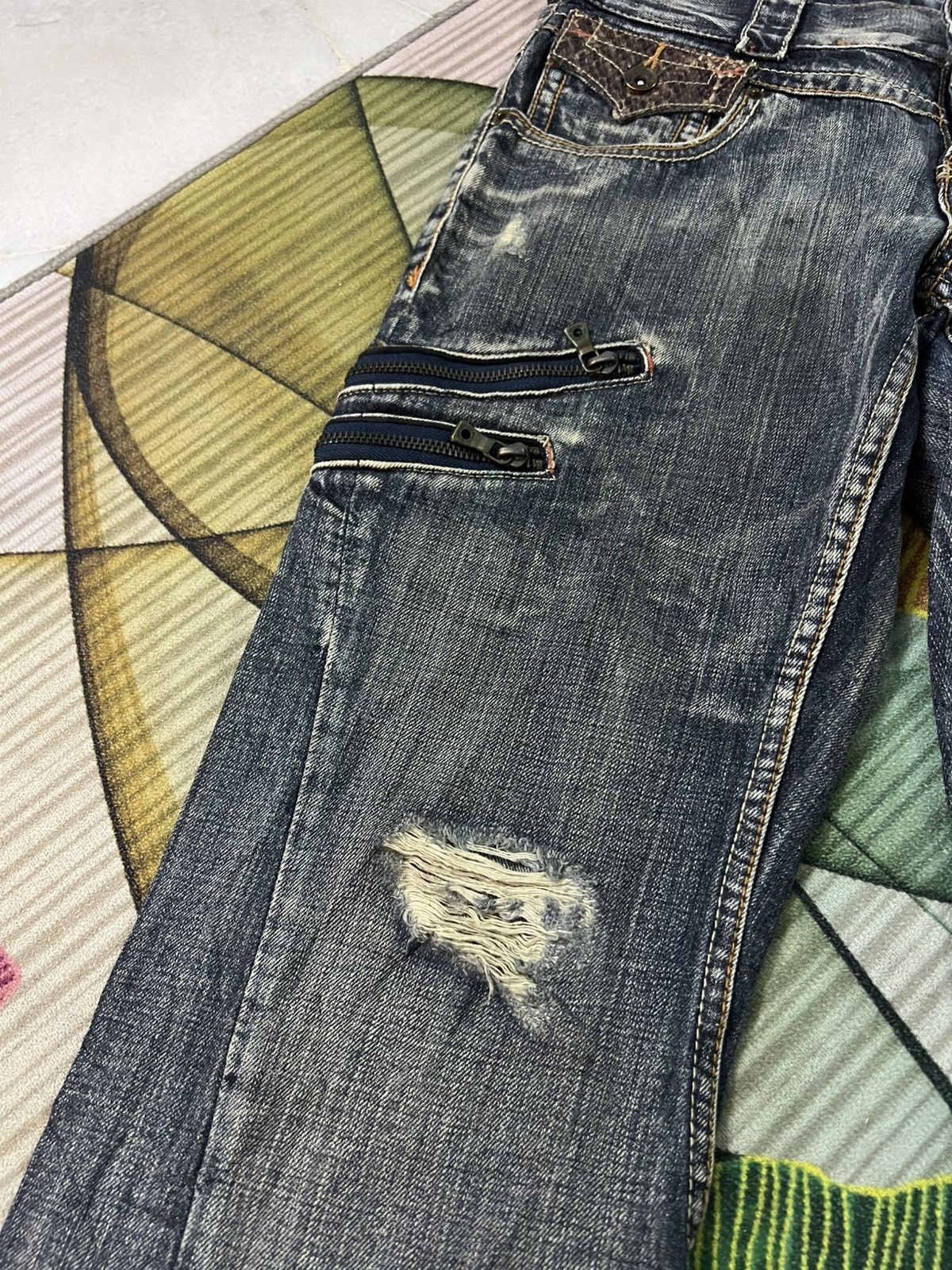 Japanese Brand 💥Flare💥Semantic Design Snake Skin Twist Leg Distress Jean Size US 32 / EU 48 - 10 Thumbnail