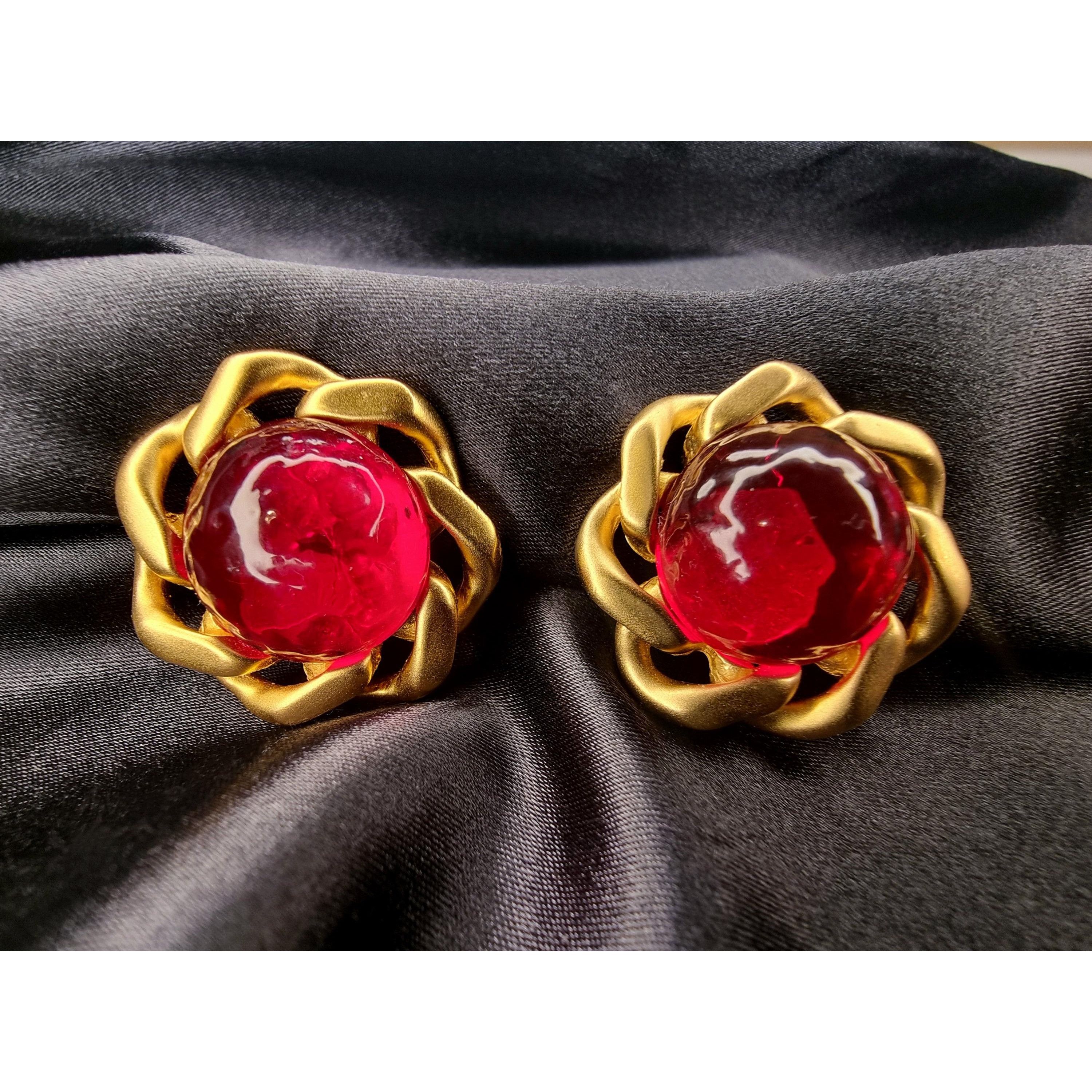 Vintage Rare Find Vintage CINER Signed Red Glass Art Deco Gold Tone Size ONE SIZE - 3 Thumbnail