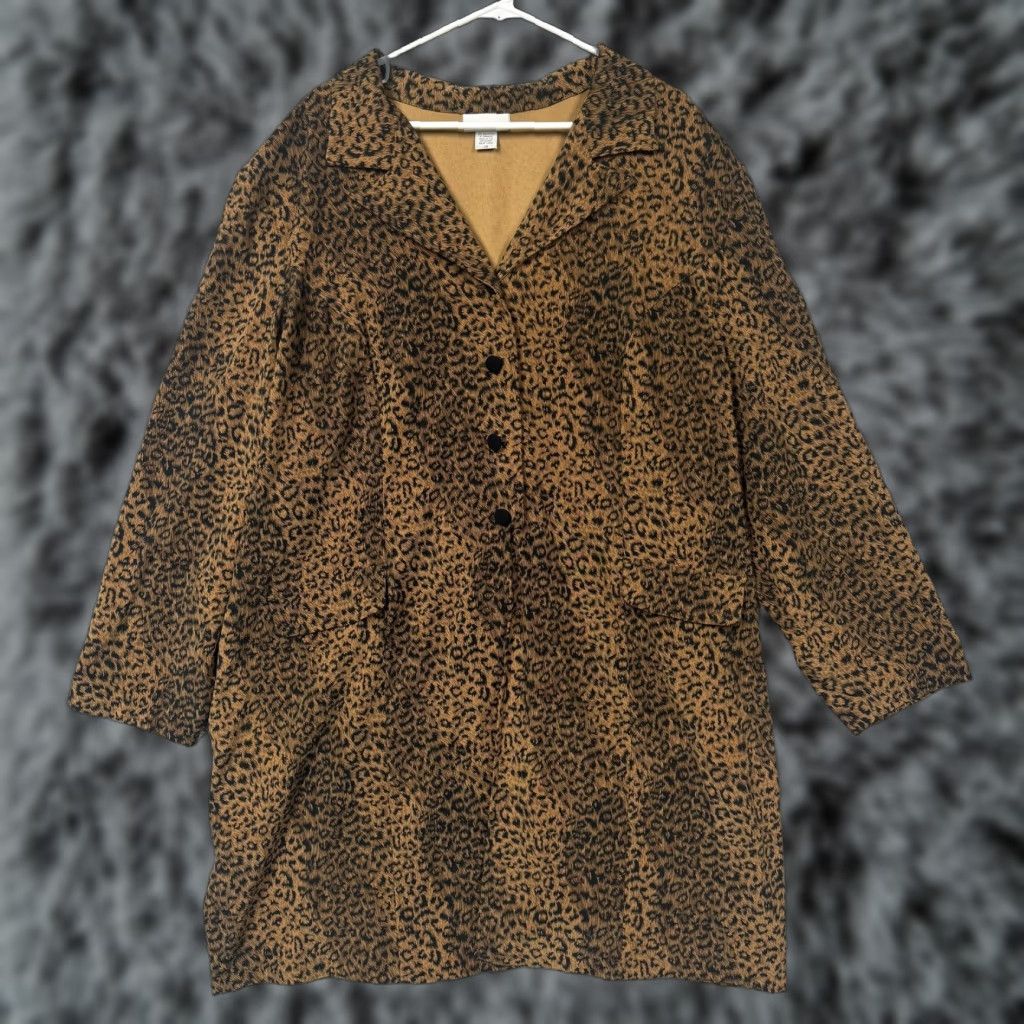 Avenue Avenue Tunic Top Plus 28 Brown Leopard Print Blouse Long Sleeve Button Collared Lined Pockets Animal Print Y2K Glam Feminine Casual Womens Size 4XL / US 24-26 - 1 Thumbnail