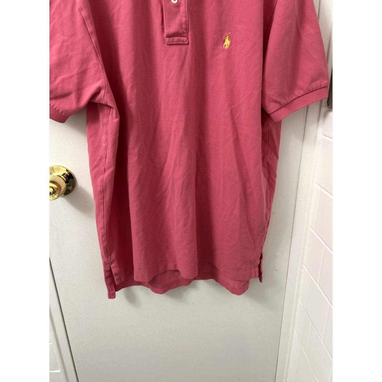 Polo Ralph Lauren VINTAGE Polo Ralph Lauren Shirt Mens L Pink Short Sleeve Yellow Pony Polo Size US L / EU 52-54 / 3 - 3 Thumbnail