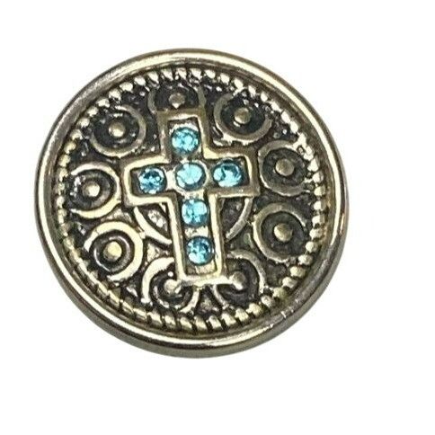 Other Silver Tone Snap-On Charm With Turquoise Rhinestone Cross De Size ONE SIZE - 1 Thumbnail