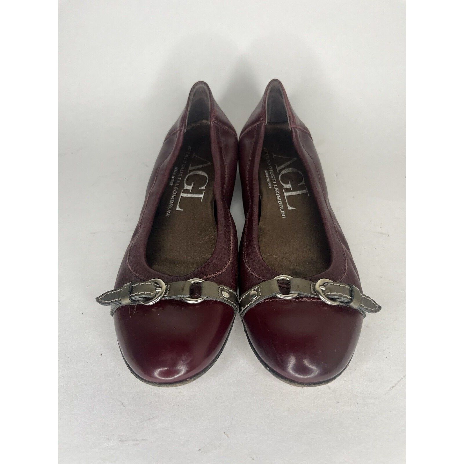 Other AGL Burgundy Leather Cap Toe Buckle Ballet Flats Shoes Women Size US 6.5 / IT 36.5 - 8 Thumbnail
