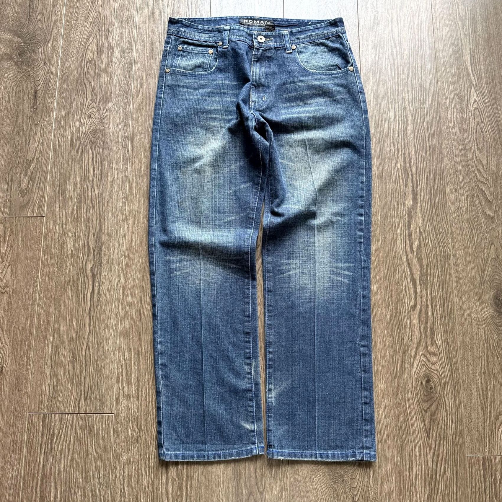 Denime Koman Jeans Mens 36x32 Baggy Grunge Y2K Blue Medium Wash Denim Straight Relaxed Fit Pants Size US 36 / EU 52 - 6 Thumbnail
