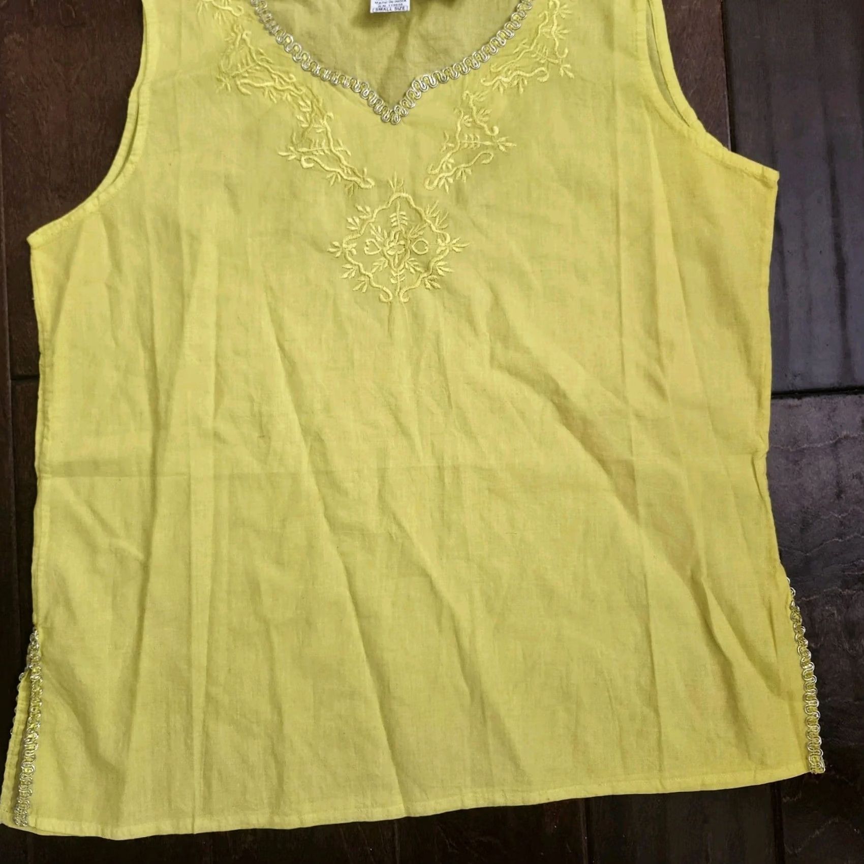 Vintage Sanchi Blouse Womens Size S Yellow Sleeveless Embroidered Cotton Pullover Basic Shirt/Top - Regular Fit, Solid, Summer Spring Fall - India Size S / US 4 / IT 40 - 4 Thumbnail