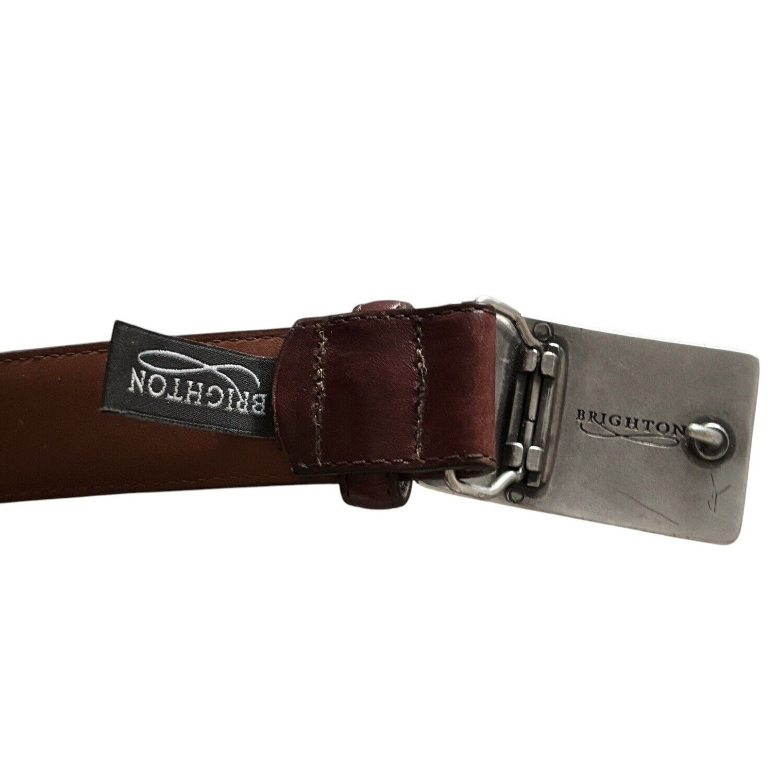 Brighton BRIGHTON Men's Brown Leather Belt 38 M10868 Silver Buckle Size 38 - 4 Thumbnail