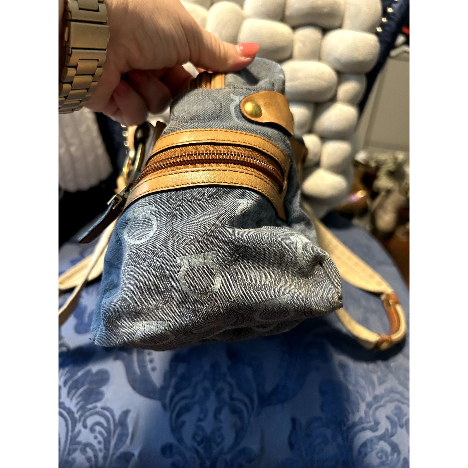Salvatore Ferragamo Vintage Salvatore Ferragamo Gancini-pattern Blue Denim Size ONE SIZE - 3 Thumbnail