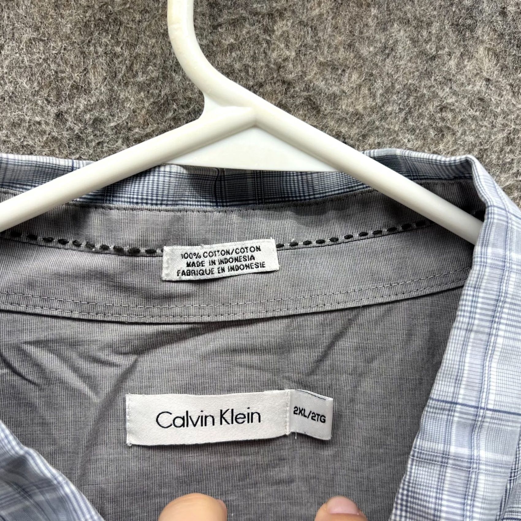 Calvin Klein VINTAGE? No. Calvin Klein Shirt Mens 2XL Gray Button Down Short Sleeve Cotton Check Plaid Size US XXL / EU 58 / 5 - 7 Thumbnail