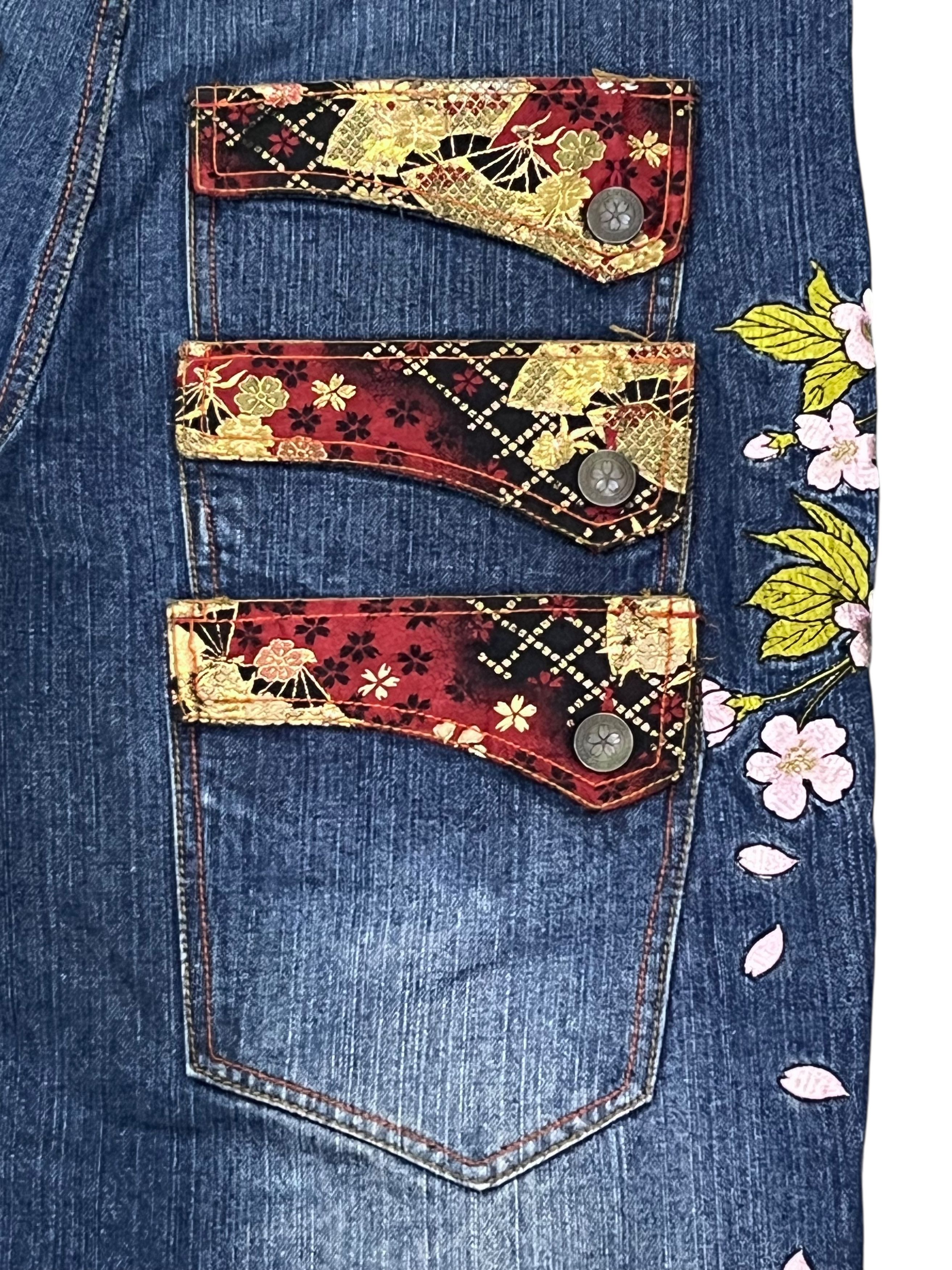 Addict Clothes Japan GEISHA & SAKURA Big Embroidery Baggy Fit Karakuri Denim Jpn Size US 35 - 9 Thumbnail