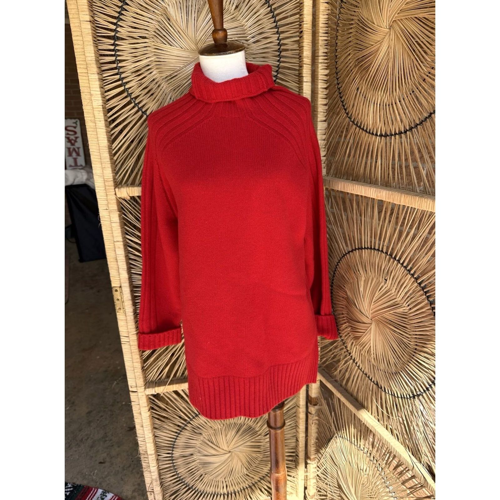 Ralph Lauren Polo Ralph Lauren Red Ribbed Turtleneck Sweater M Women’s Knit Pullover Long Sleeve Cotton Solid" Size M / US 6-8 / IT 42-44 - 2 Thumbnail
