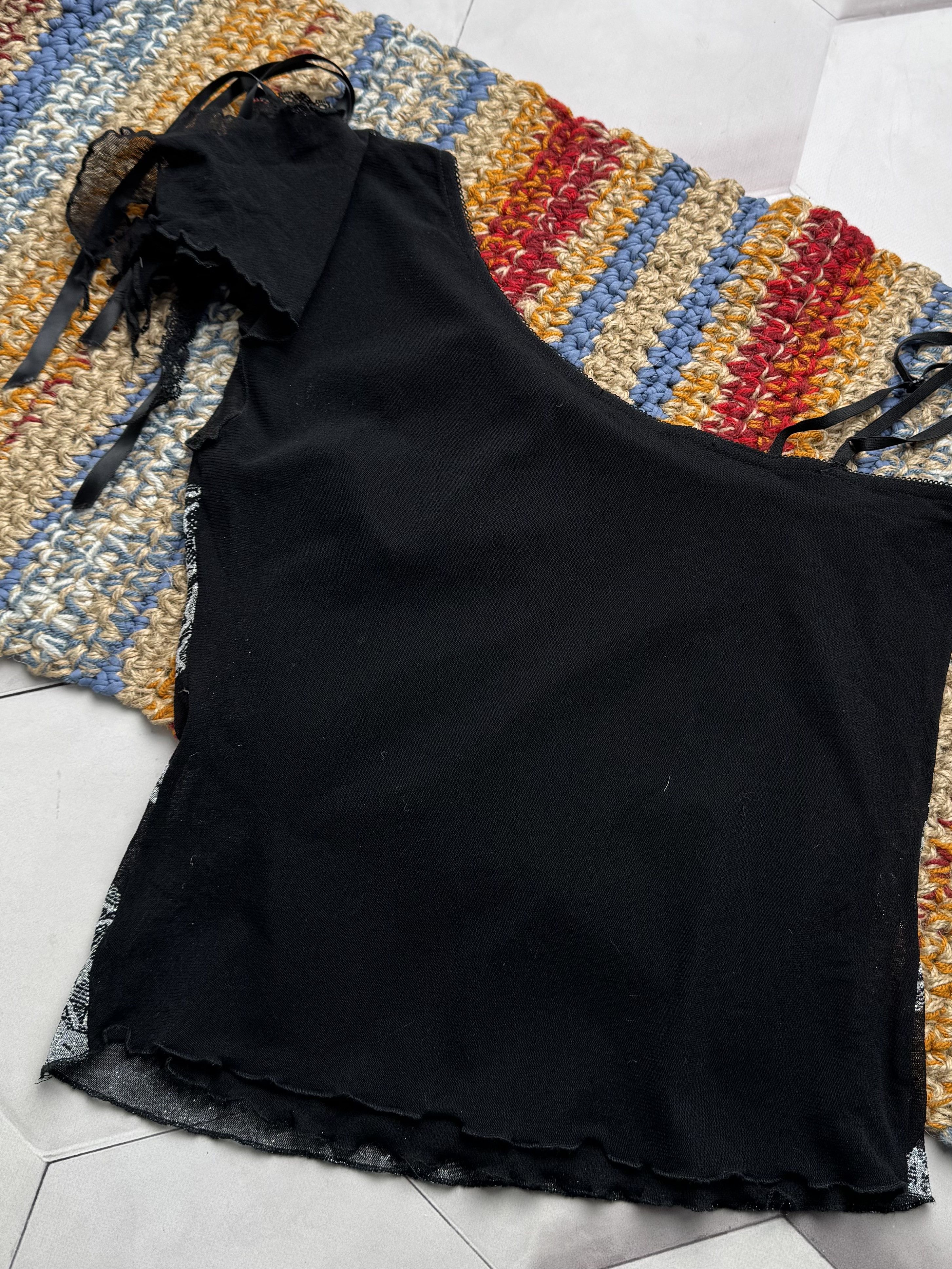 Vintage Vintage Black Lace Cami Top Y2K Asymmetrical Strap (E4) Size M / US 6-8 / IT 42-44 - 4 Thumbnail