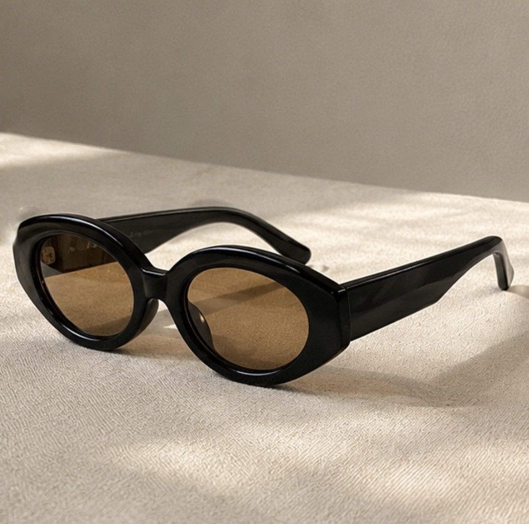 Other Black Oval Sunglasses Y2K Retro Slim Shades Brown Lens Size ONE SIZE - 3 Thumbnail
