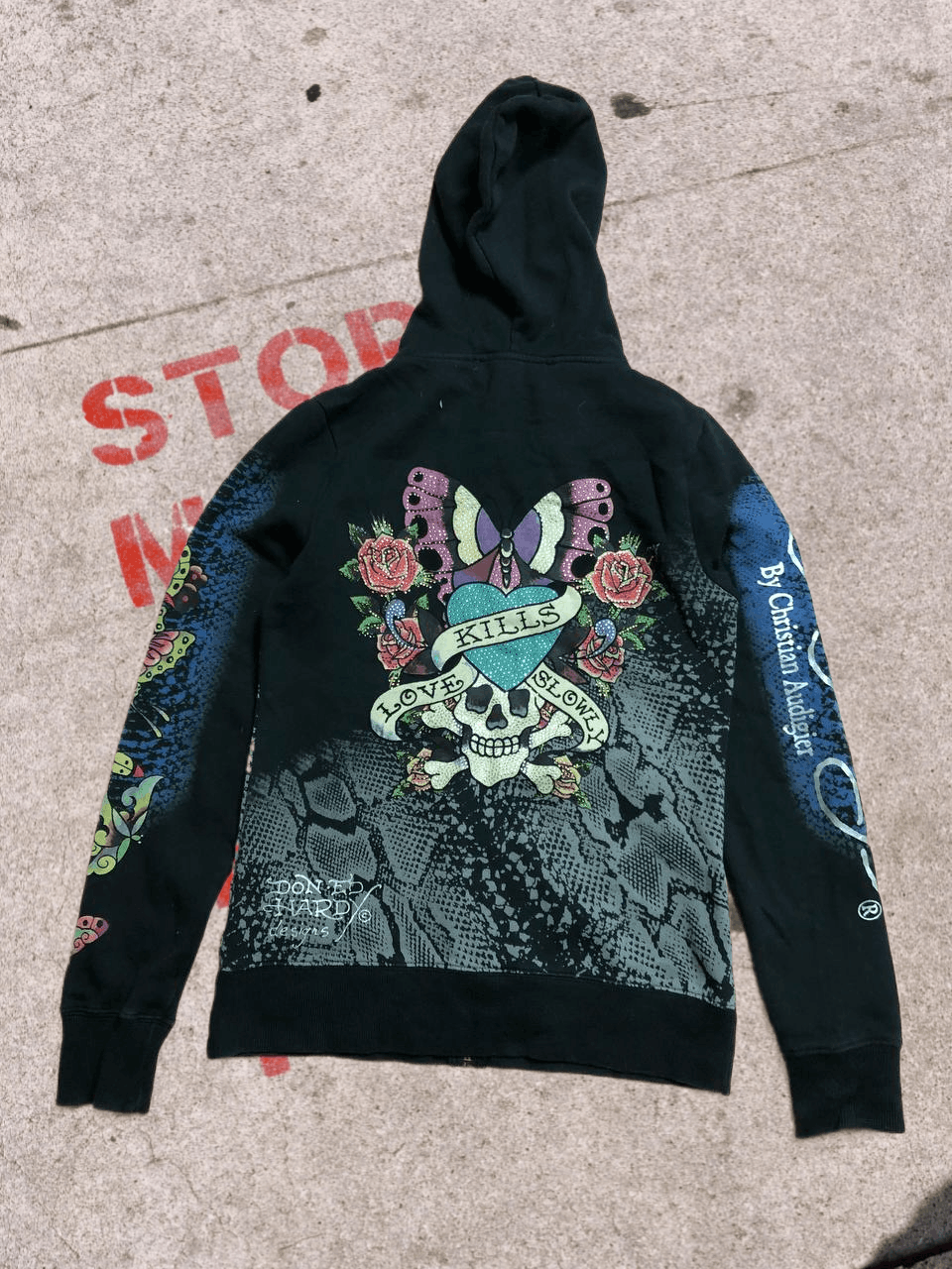 Y2k 00s Ed Hardy Rhinestone Graphic HOODIE