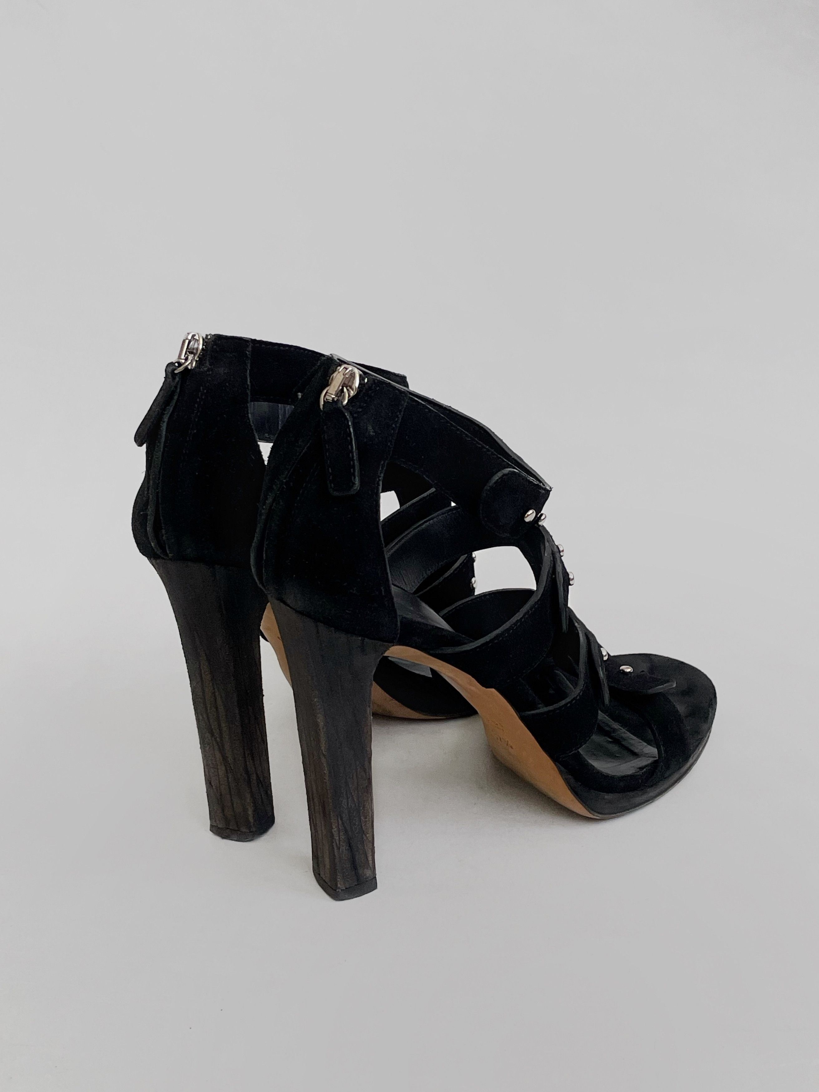 Gucci Gucci Vintage Studded Gladiator Sandals Black Suede Leather Size US 7.5 / IT 37.5 - 5 Thumbnail