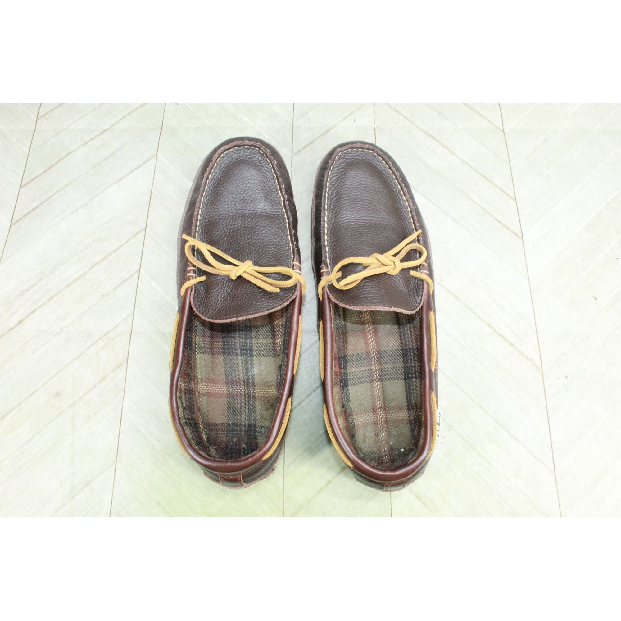 L.L. Bean × Leather LL Bean Men's Handsewn Slippers Flannel Lined Rawhide Laces Size US 12 / EU 45 - 7 Thumbnail