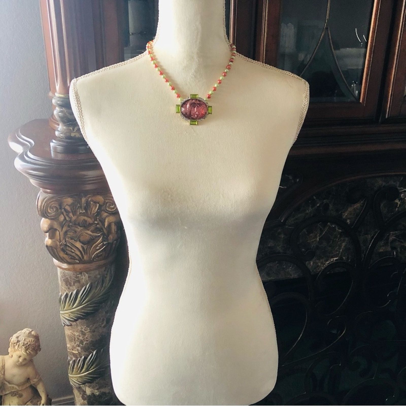Handmade Handcrafted repurpose oval dome crackle glass Pearl necklace Size ONE SIZE - 7 Thumbnail
