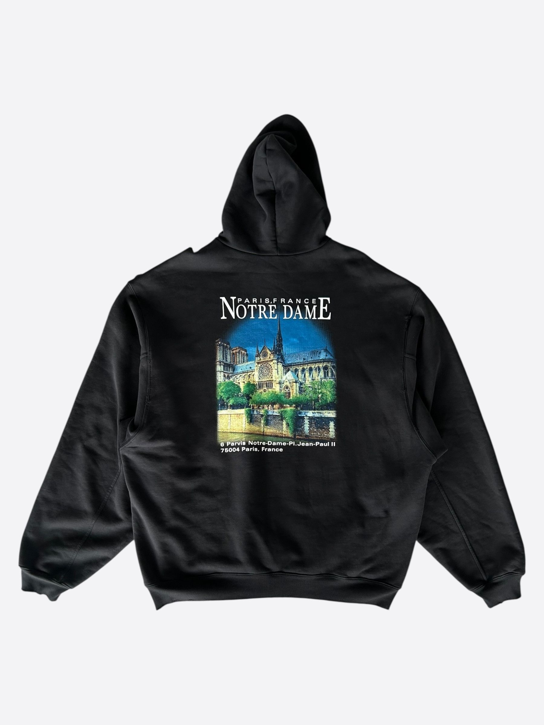 Balenciaga Balenciaga Black Notre Dame Distressed Hoodie Size US XL / EU 56 / 4 - 2 Thumbnail