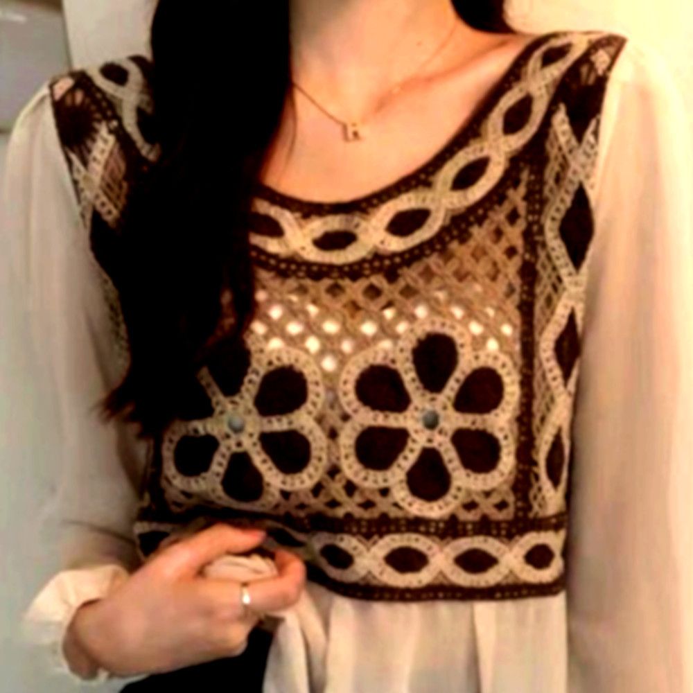 Japanese Brand × Vintage Vintage Punk Chiffon Floral Crochet Knit Embroidery Blouse Size ONE SIZE - 2 Thumbnail
