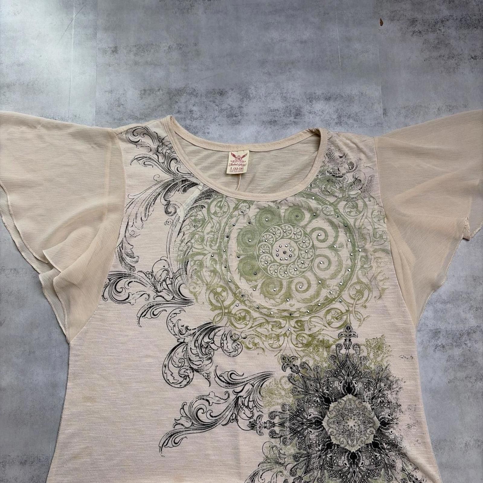 Faded Glory Y2K Beige Faded Glory Grunge Gothic Cross Women’s Top Size L / US 10 / IT 46 - 3 Thumbnail