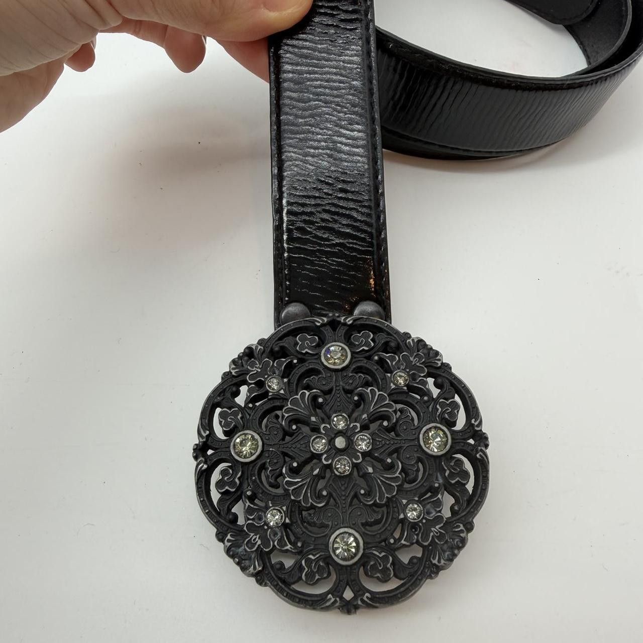 Fossil FOSSIL Black Genuine Leather Belt Size L Ornate Rhinestone Size ONE SIZE - 2 Thumbnail