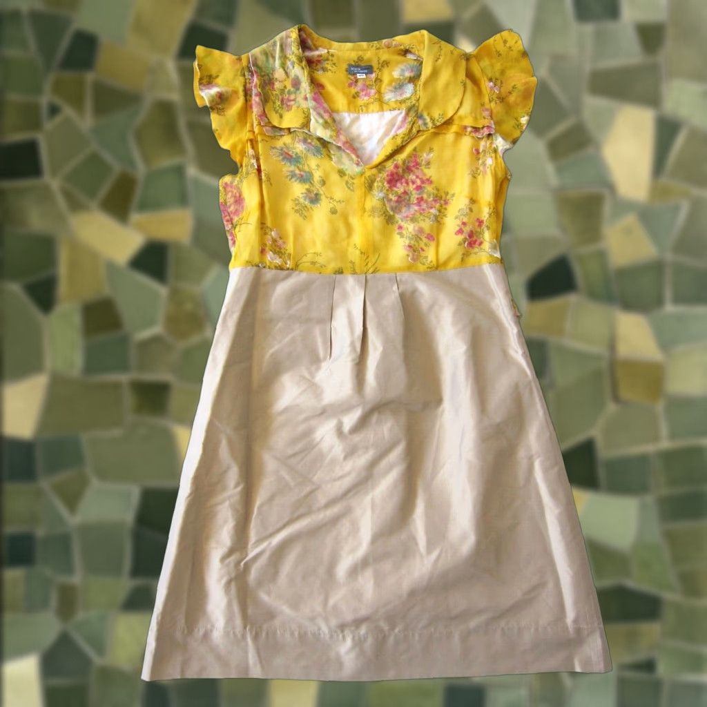 Vintage Black Label San Francisco Yellow Pink Floral Brown Collared Shirt Dress Women 10 Size L / US 10 / IT 46 - 1 Thumbnail