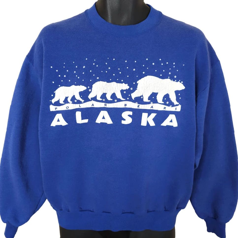 Jerzees VINTAGE Alaska Polar Bears Sweatshirt Mens Size Medium Blue 90s Animal Nature JERZEES Crew Neck Pullover Long Sleeve Cotton Blend Graphic Print Size US M / EU 48-50 / 2 - 2 Thumbnail