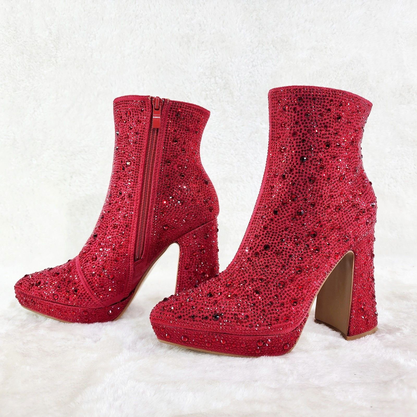 Other Red Rhinestone 4.5" Block Heel Platform Ankle Boots Size US 6.5 / IT 36.5 - 1 Thumbnail