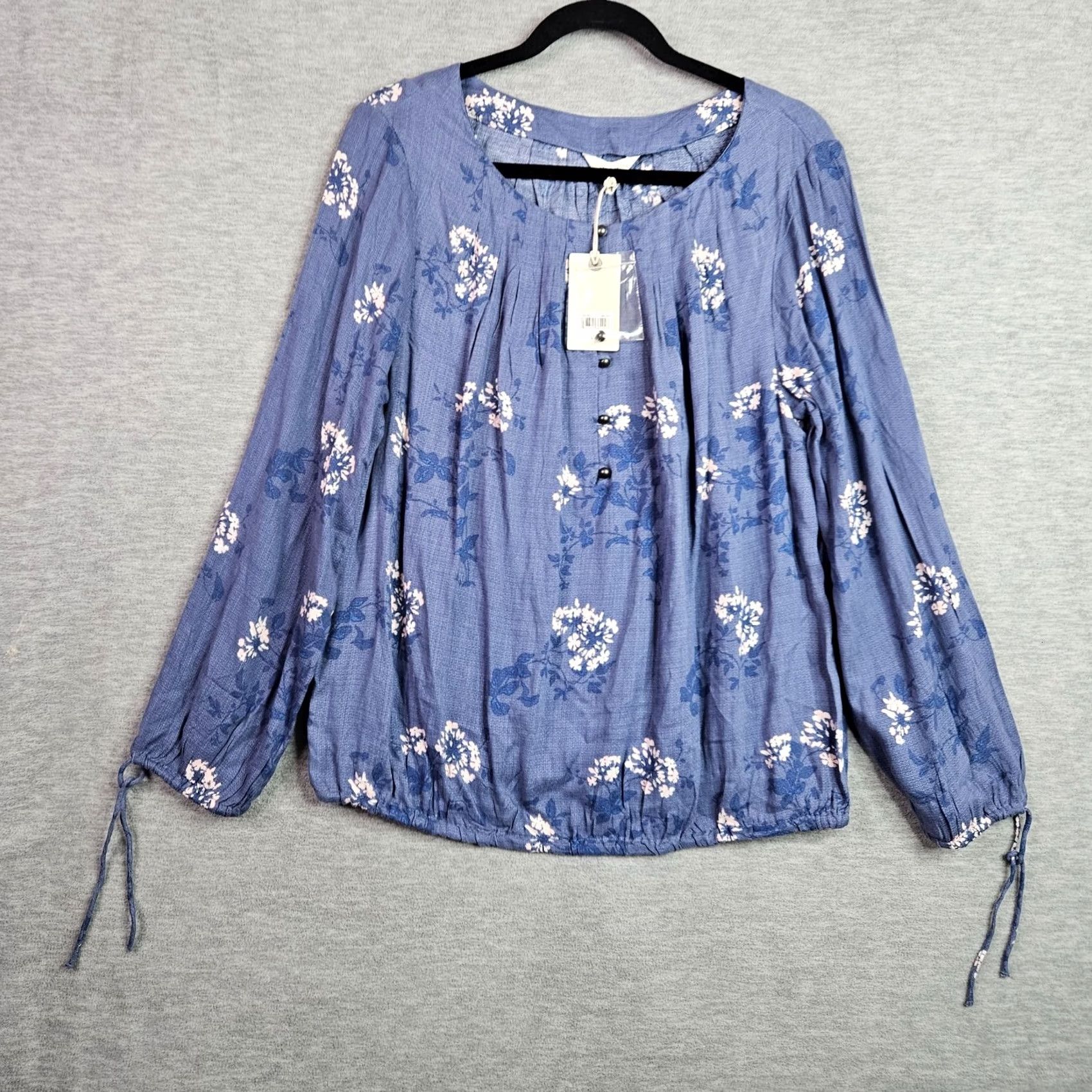 Lucky Brand Lucky Brand Women's Size Large Blue Floral Boho Peasant Blouse NWT Size L / US 10 / IT 46 - 2 Thumbnail