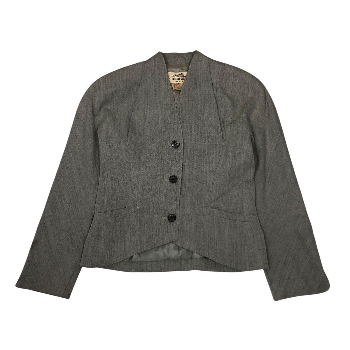 Hermes 🔥VINTAGE CROPPED BUTTON JACKET HERMES PARIS RICH GREY Size S / US 4 / IT 40 - 1 Thumbnail